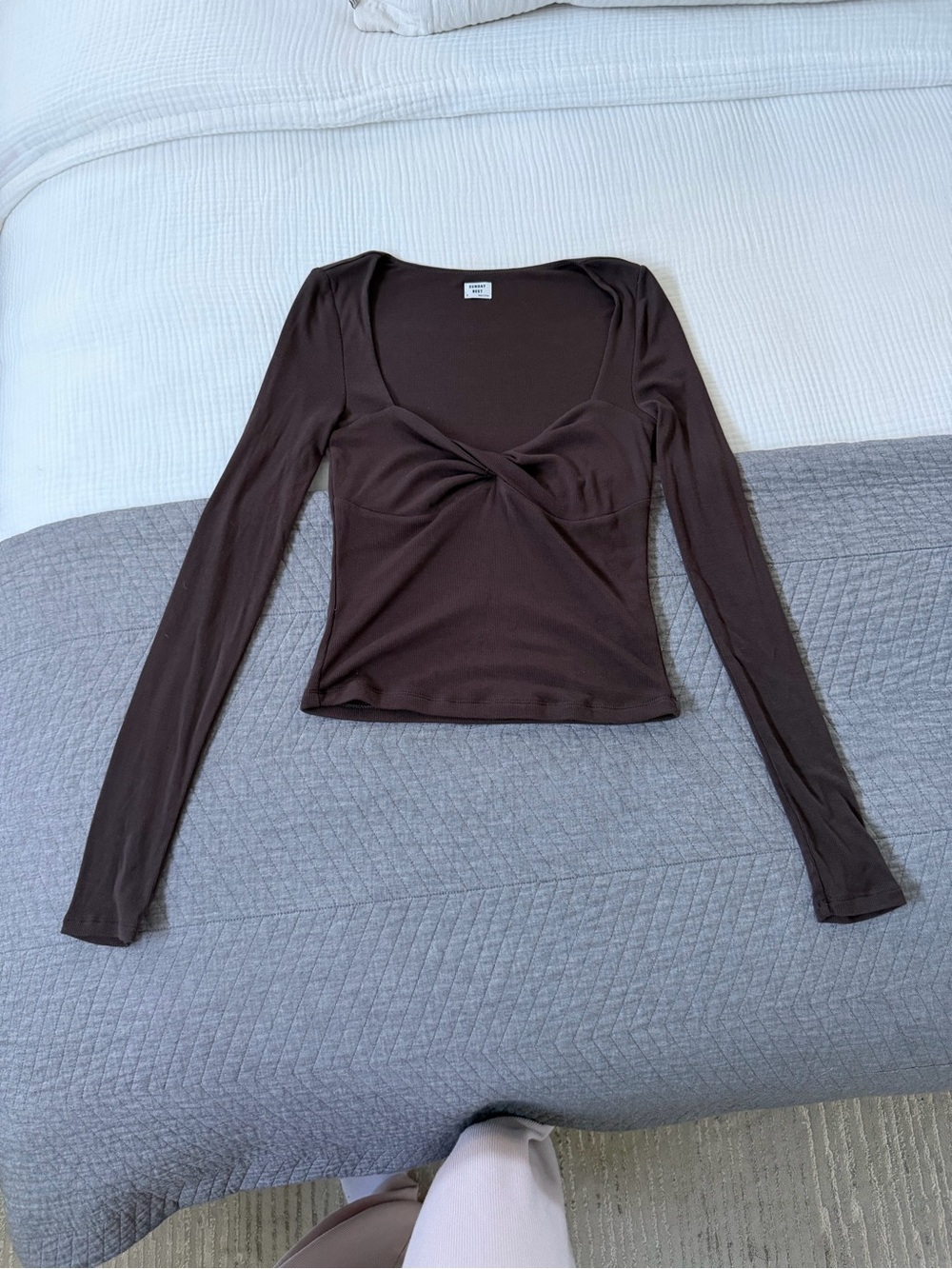 Sunday Best Long-Sleeve Twist Front Top in Dark Brown